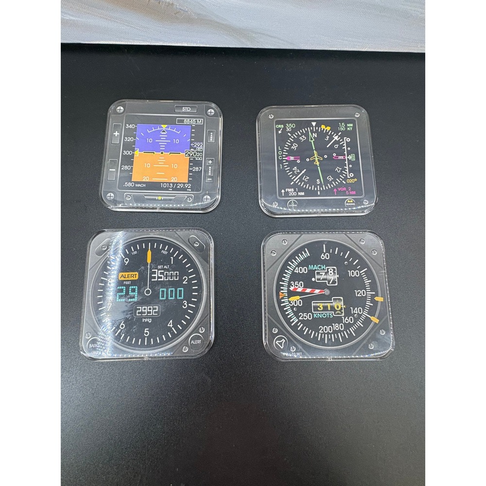 Aviation Flight Instrument Coaster Set of 4 Pilot Gauge Acrylic Drink Coasters